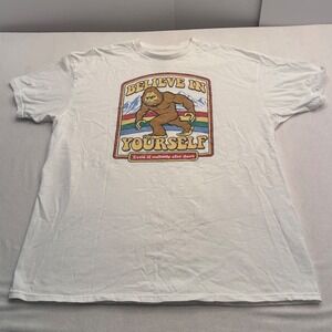 DOM Believe In Yourself Bigfoot Graphic Tee White XL Sasquatch Rainbow Shirt